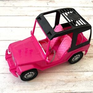 Barbie Jeep Hot Pink Black Top Seats 4 Kids Doll Accessories Vehicles Car Girls